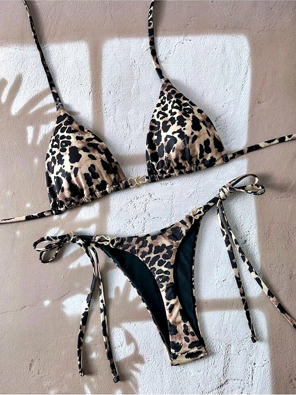 Animal Print String Bikini in Brown & Black Like New